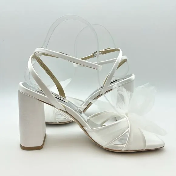 Badgley Mischka Tess Heeded Sandals US 8.5M EU 39 White Tulle Bow Bride NIB