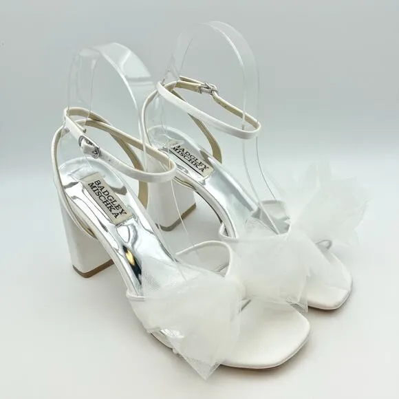 Badgley Mischka Tess Heeded Sandals US 8.5M EU 39 White Tulle Bow Bride NIB