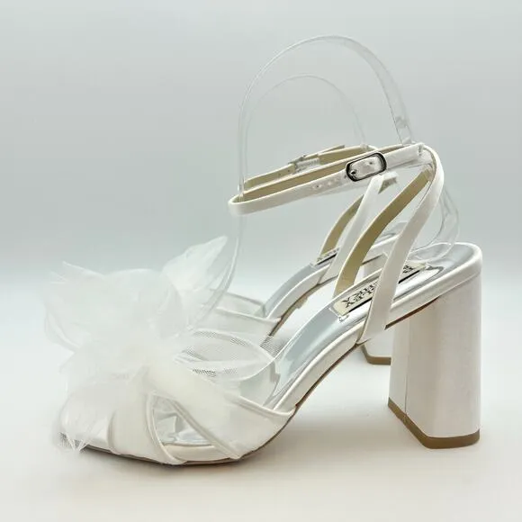 Badgley Mischka Tess Heeded Sandals US 8.5M EU 39 White Tulle Bow Bride NIB