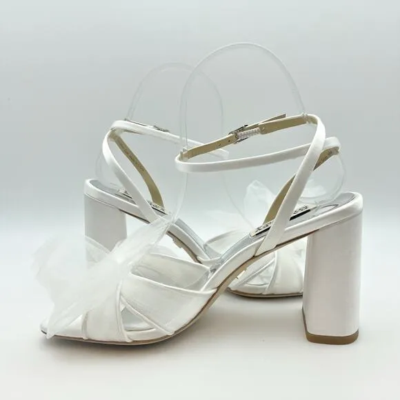 Badgley Mischka Tess Heeded Sandals US 8.5M EU 39 White Tulle Bow Bride NIB