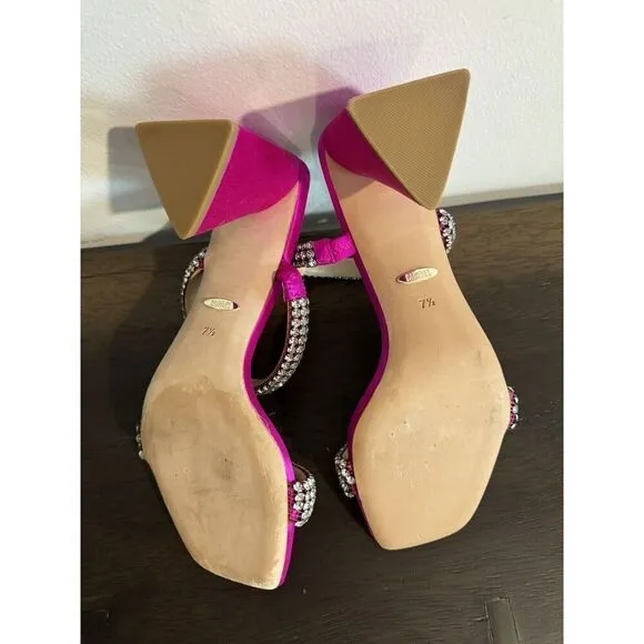 Badgley Mischka Women's Frankie Jeweled Band Heels Sandals 7.5 Fuchsia Satin