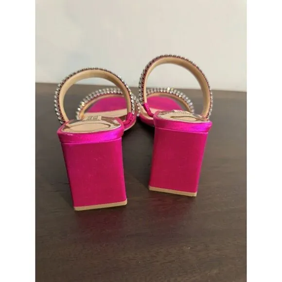 Badgley Mischka Women's Frankie Jeweled Band Heels Sandals 7.5 Fuchsia Satin