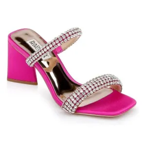 Badgley Mischka Women's Frankie Jeweled Band Heels Sandals 7.5 Fuchsia Satin