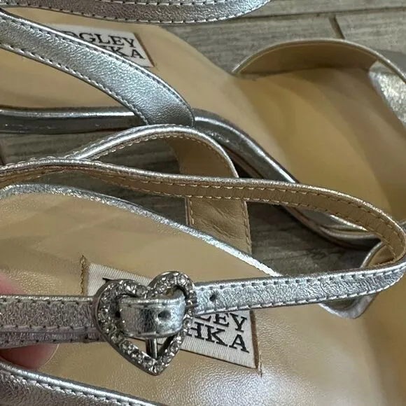Badgley Mischka Cady Leather Sandals with Heart-Shaped Buckle Strappy Heels
