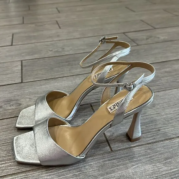 Badgley Mischka Cady Leather Sandals with Heart-Shaped Buckle Strappy Heels