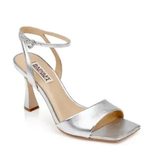 Badgley Mischka Cady Leather Sandals with Heart-Shaped Buckle Strappy Heels