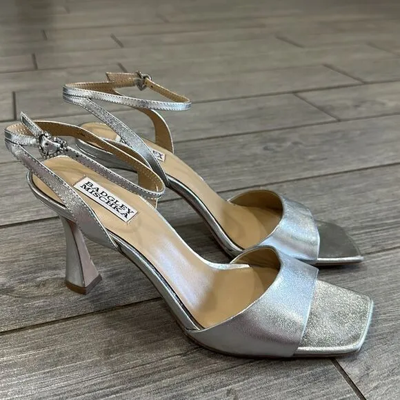 Badgley Mischka Cady Leather Sandals with Heart-Shaped Buckle Strappy Heels