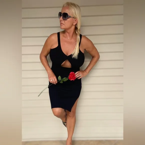 Balboa Sleeveless Knit Dress with Front Cut Out and Side Slit - Size Large