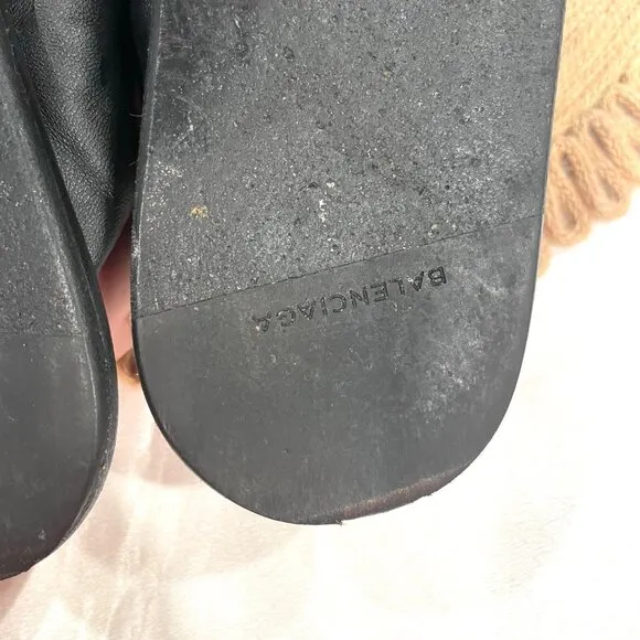 Balenciaga Black Leather Knot Slide Sandals Size EU 37