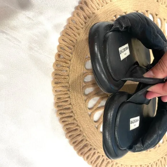 Balenciaga Black Leather Knot Slide Sandals Size EU 37