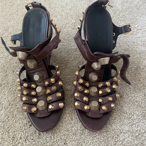 BALENCIAGA Studded Brown Sandals