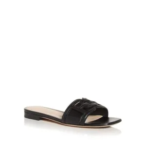 BALLY Womens Black On Peoni Square Toe Slip On Leather Slide Sandals Shoes 37.5