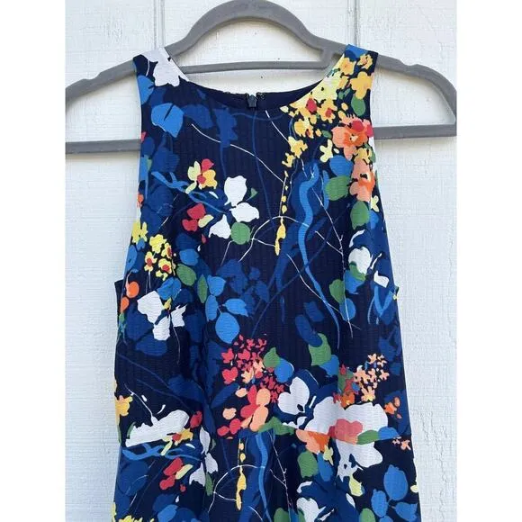 Banana Republic Navy Blue Colorful Floral Sleeveless Textured Maxi Dress, Size 2