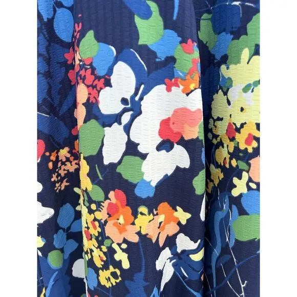 Banana Republic Navy Blue Colorful Floral Sleeveless Textured Maxi Dress, Size 2