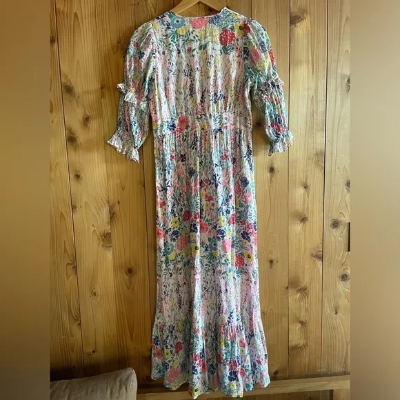 Banjanan Aubree Ruffles Puff Sleeve Maxi Dress in Dawn Chorus Crystal Rose