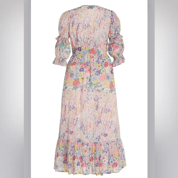 Banjanan Aubree Ruffles Puff Sleeve Maxi Dress in Dawn Chorus Crystal Rose