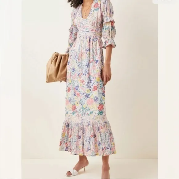 Banjanan Aubree Ruffles Puff Sleeve Maxi Dress in Dawn Chorus Crystal Rose