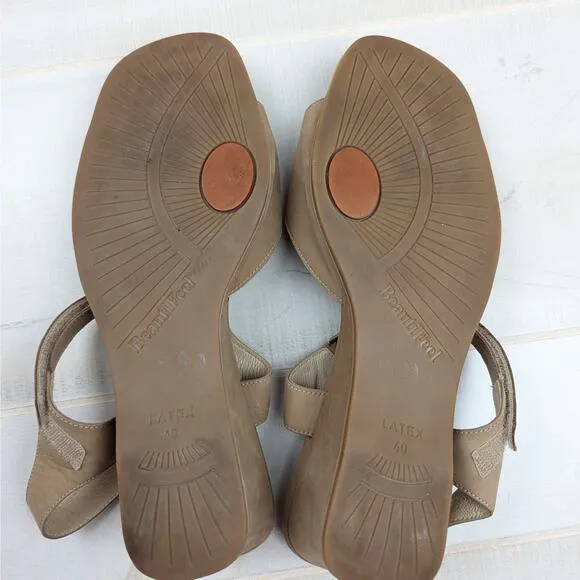 Beautifeel Tan Suede Wedge Slingback Square Toe Comfort Sandals Size 40 | 9