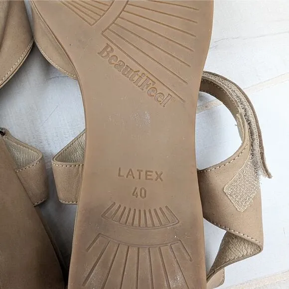 Beautifeel Tan Suede Wedge Slingback Square Toe Comfort Sandals Size 40 | 9