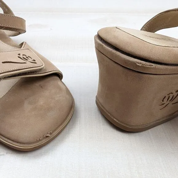 Beautifeel Tan Suede Wedge Slingback Square Toe Comfort Sandals Size 40 | 9