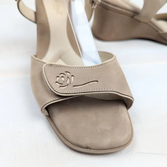 Beautifeel Tan Suede Wedge Slingback Square Toe Comfort Sandals Size 40 | 9