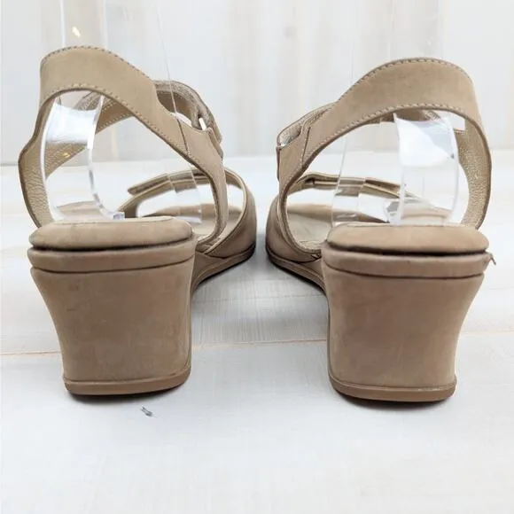 Beautifeel Tan Suede Wedge Slingback Square Toe Comfort Sandals Size 40 | 9