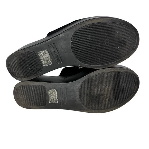 bebe Y2K Black Platform/Wedge Embroidered Dragon Slip-On Sandal Size 9