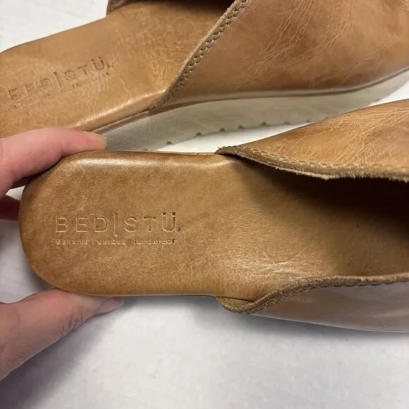 Bed|Stu Fairlee II Flatform Leather Slide Sandals Size 10 Platform Tan Rustic
