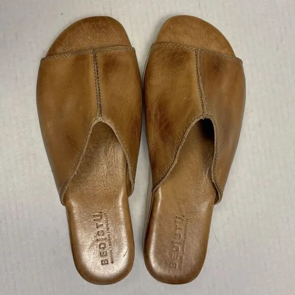 Bed|Stu Fairlee II Flatform Leather Slide Sandals Size 10 Platform Tan Rustic