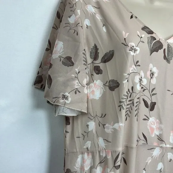 Beige floral v-necklace maxi swing dress NWT size xl