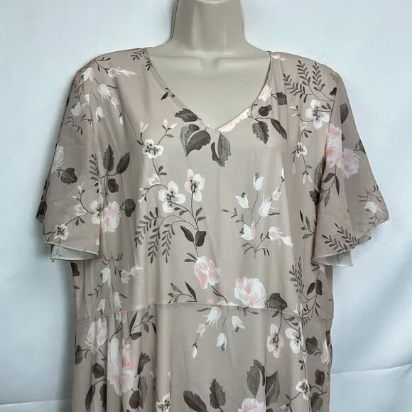 Beige floral v-necklace maxi swing dress NWT size xl