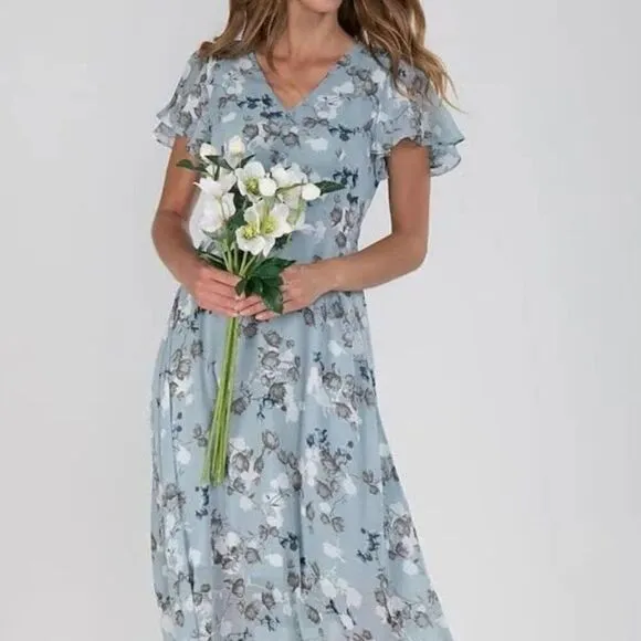 Beige floral v-necklace maxi swing dress NWT size xl
