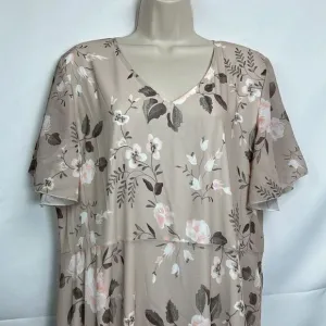 Beige floral v-necklace maxi swing dress NWT size xl