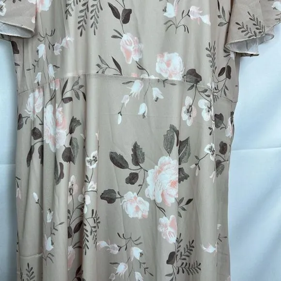 Beige floral v-necklace maxi swing dress NWT size xl