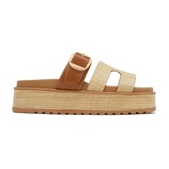Beige Raffia Slip On Chunky Platform Sandals