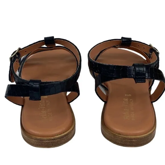 Bella Vita Woman’s Black Leather Croc Sandals Size 7.5 M NEW