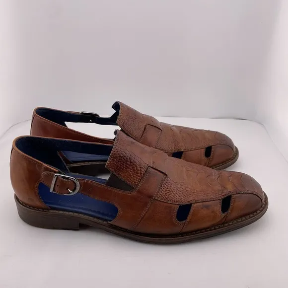 Belvedere Men's‎ Brown Leather Sandals Ostrich Skin Connors Size 9