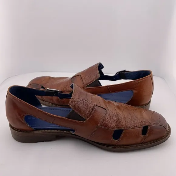Belvedere Men's‎ Brown Leather Sandals Ostrich Skin Connors Size 9