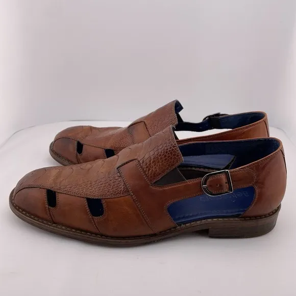 Belvedere Men's‎ Brown Leather Sandals Ostrich Skin Connors Size 9