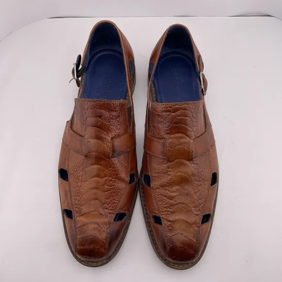 Belvedere Men's‎ Brown Leather Sandals Ostrich Skin Connors Size 9