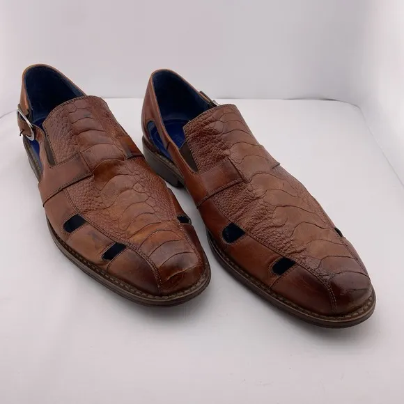 Belvedere Men's‎ Brown Leather Sandals Ostrich Skin Connors Size 9