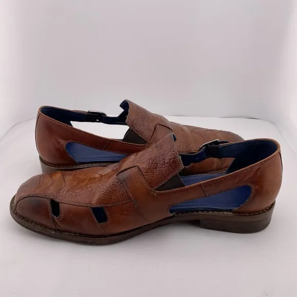 Belvedere Men's‎ Brown Leather Sandals Ostrich Skin Connors Size 9