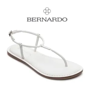Bernardo Lilly white leather flat t-strap thong sandals shoes