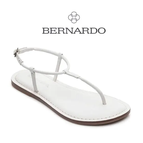 Bernardo Lilly white leather flat t-strap thong sandals shoes