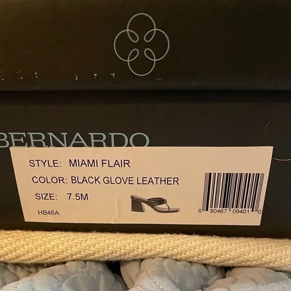 BERNARDO Miami Flair Sandals in Black Glove Leather Size 7.5 New
