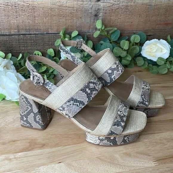 Bernardo Racquel Snake Print Platform Sandals Cream Size 8.5