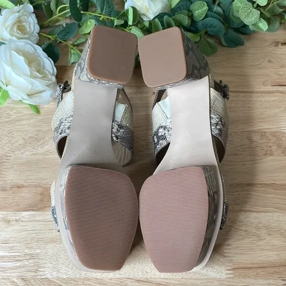 Bernardo Racquel Snake Print Platform Sandals Cream Size 8.5