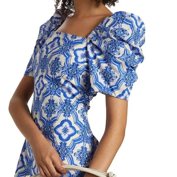 BEST Cara Cara Kelly Mini Dress Small/Meduim Belle Tile Blue Floral Cocktail