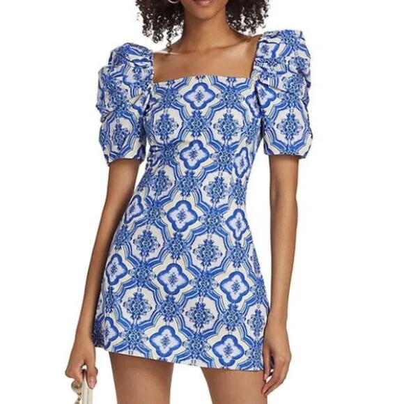 BEST Cara Cara Kelly Mini Dress Small/Meduim Belle Tile Blue Floral Cocktail