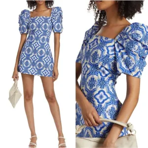 BEST Cara Cara Kelly Mini Dress Small/Meduim Belle Tile Blue Floral Cocktail